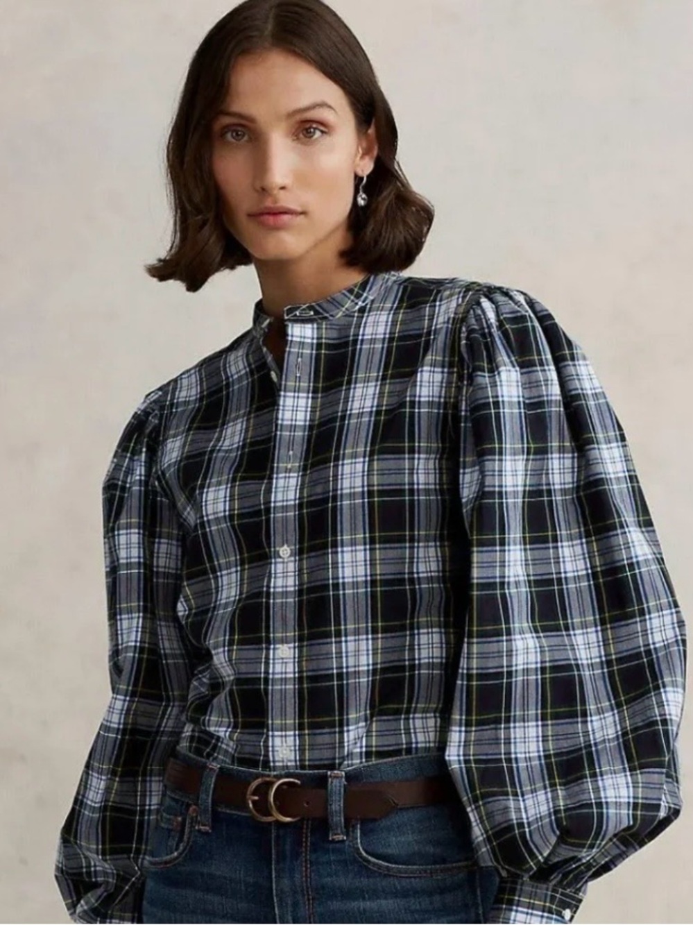 Polo Ralph Lauren Puff Sleeve Plaid Button Down Shirt Size 4